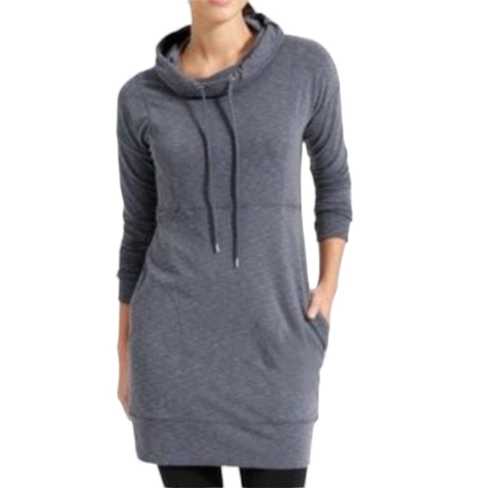 ATHLETA Blue Gray Space Dye Funnel Neck Long Sleeve Knit Pullover XS Dress - Picture 1 of 7
